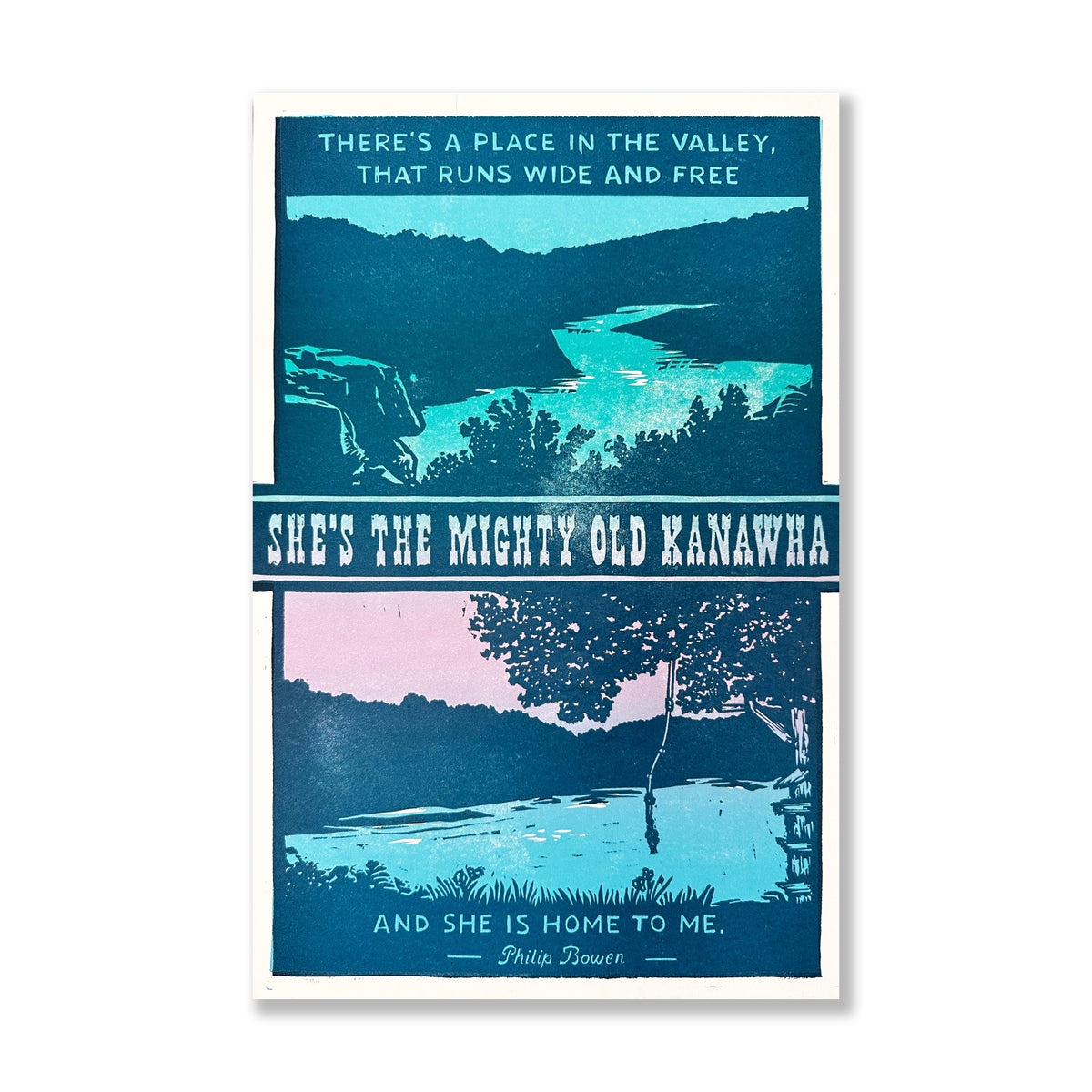 Kanawha River Charleston WV  Philip Bowen 
letterpress art print