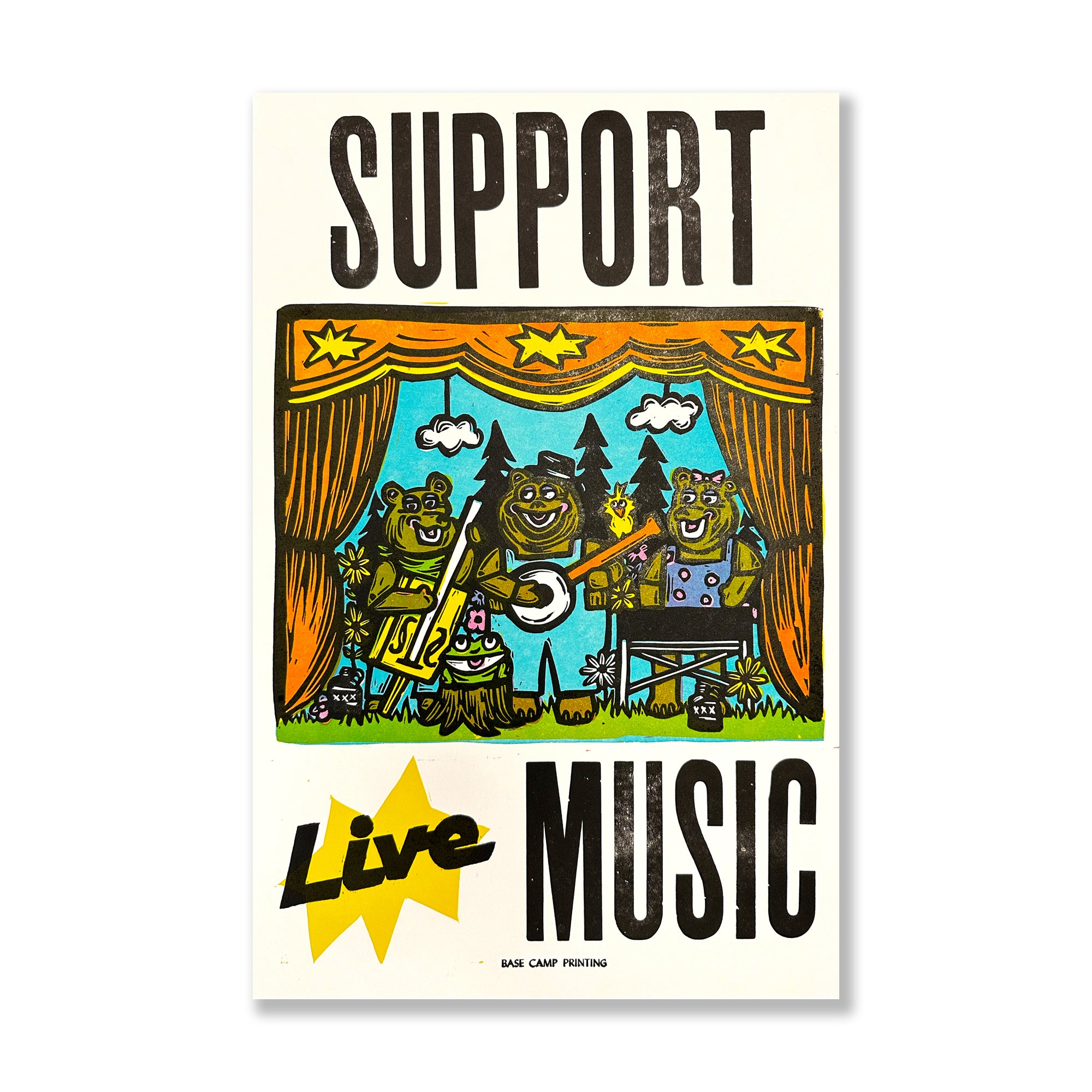 support live music letterpress art print